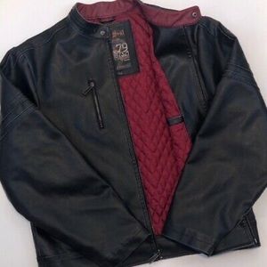 Mens Black Leather Jacket / Brave Soul Faux Leather Jacket Coat Full Zip